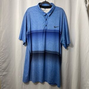 Nike Golf Polo Shirt 2XL Blue Dri Fit Vented Collar Striped